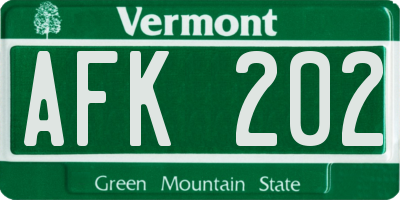 VT license plate AFK202