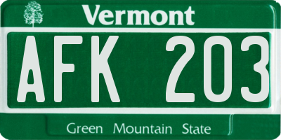 VT license plate AFK203