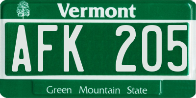 VT license plate AFK205