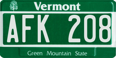 VT license plate AFK208