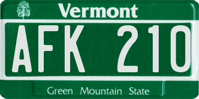 VT license plate AFK210