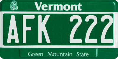 VT license plate AFK222