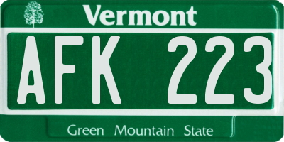 VT license plate AFK223