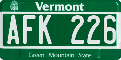 VT license plate AFK226