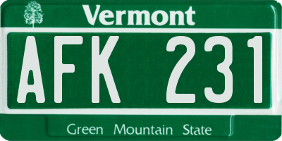 VT license plate AFK231