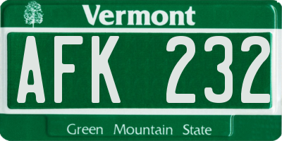 VT license plate AFK232