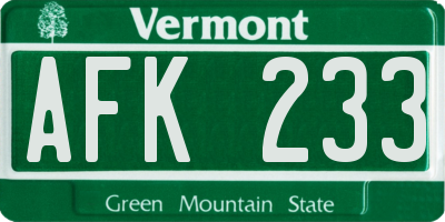 VT license plate AFK233