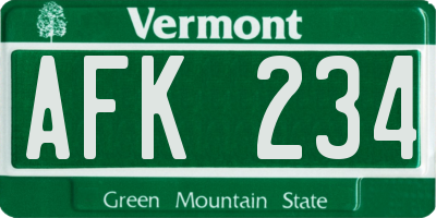 VT license plate AFK234