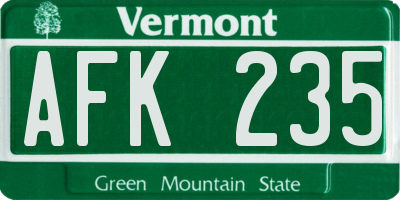VT license plate AFK235