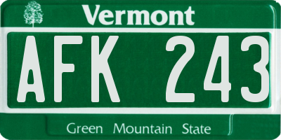 VT license plate AFK243