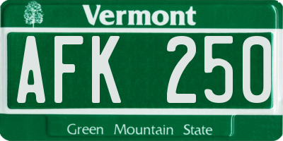 VT license plate AFK250