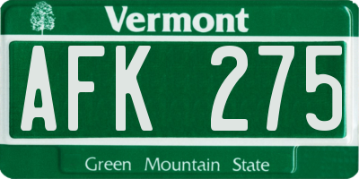 VT license plate AFK275