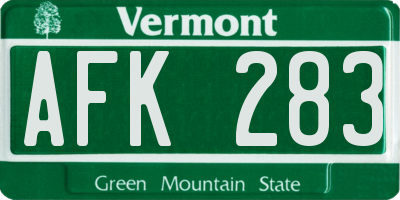 VT license plate AFK283