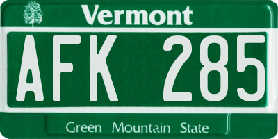 VT license plate AFK285