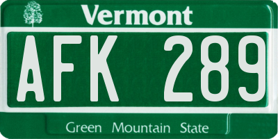VT license plate AFK289