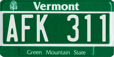 VT license plate AFK311