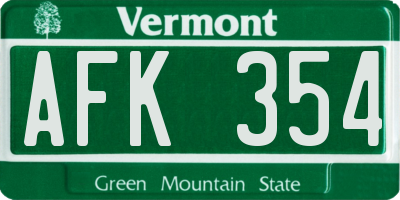 VT license plate AFK354