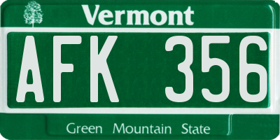 VT license plate AFK356