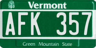 VT license plate AFK357