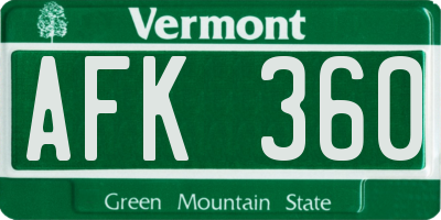 VT license plate AFK360