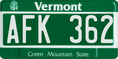 VT license plate AFK362