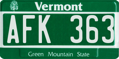 VT license plate AFK363