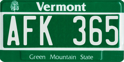 VT license plate AFK365