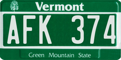 VT license plate AFK374