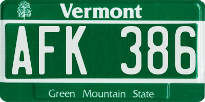 VT license plate AFK386