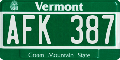 VT license plate AFK387