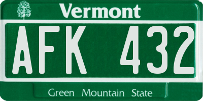 VT license plate AFK432