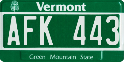 VT license plate AFK443