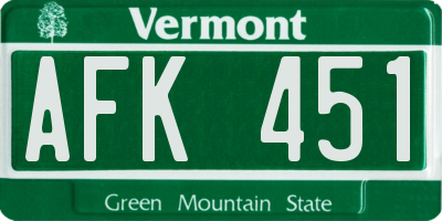 VT license plate AFK451