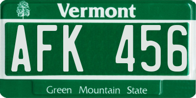 VT license plate AFK456