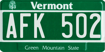 VT license plate AFK502