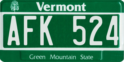 VT license plate AFK524