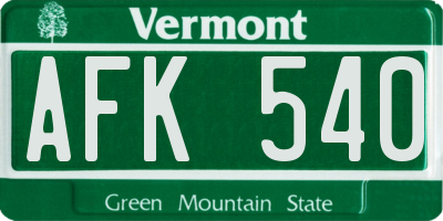 VT license plate AFK540
