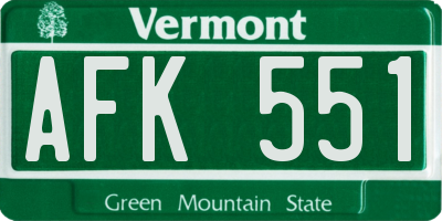 VT license plate AFK551