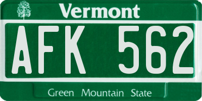 VT license plate AFK562