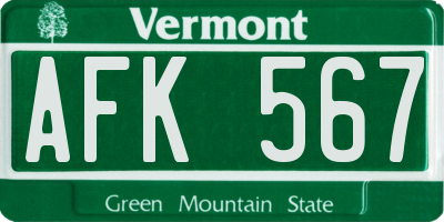 VT license plate AFK567