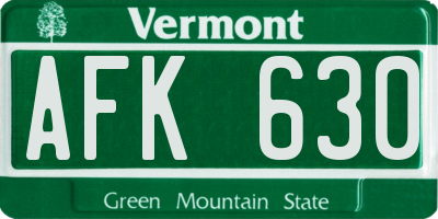 VT license plate AFK630