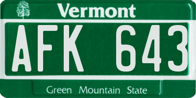 VT license plate AFK643