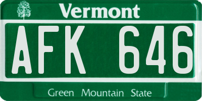 VT license plate AFK646