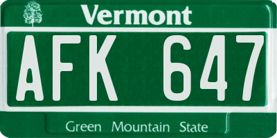 VT license plate AFK647