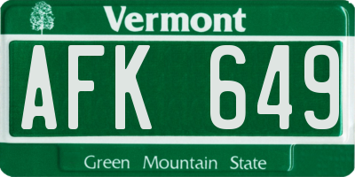 VT license plate AFK649