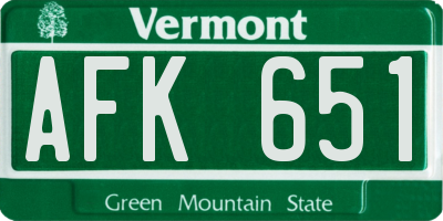 VT license plate AFK651