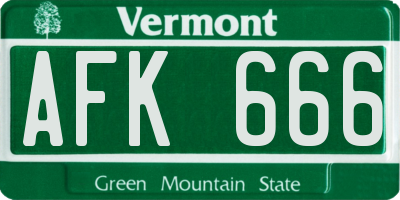 VT license plate AFK666