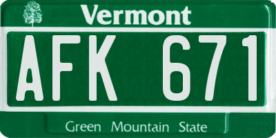 VT license plate AFK671