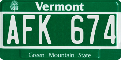 VT license plate AFK674