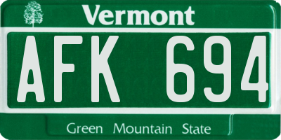 VT license plate AFK694